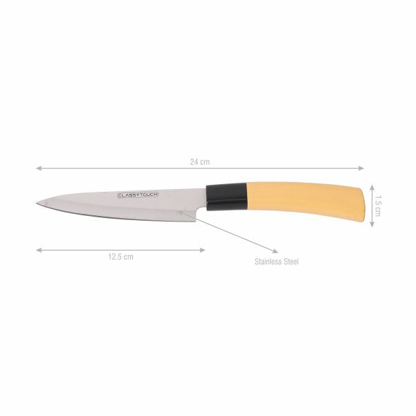 Stainless Steel Chef Knife, Wood Textured ABS Plastic Handle – Sandal Color (24 cm)