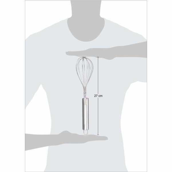 Classy Touch Kitchen Whisk Egg Frother, Milk Beater Utensil for Blending Whisking Beating Stirring (27 cm Silver)