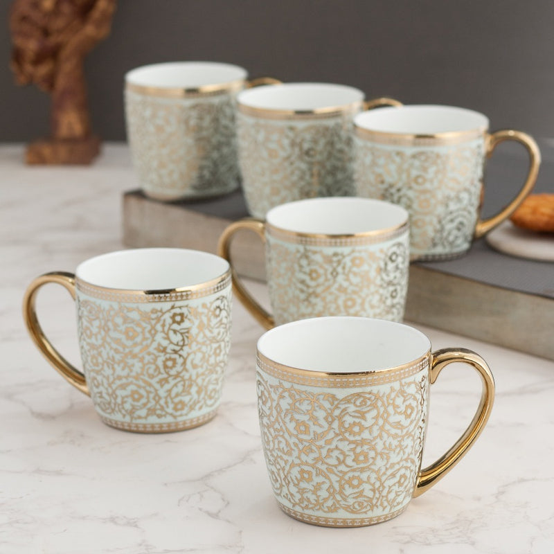 Clay Craft Ceramic Alton Ebony Golden Printed 180 ML Coffee & Tea Mugs - 1