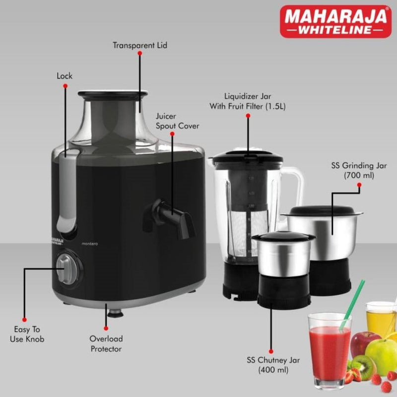 Maharaja Whiteline Montero DlX 550 Watt Juicer Mixer Grinder with 3 Jars - 9