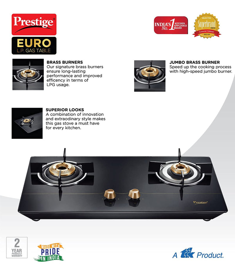 Prestige Euro Glass Top 2 Burners Gas Stove With Toughened Glass Top - 40365 - 5