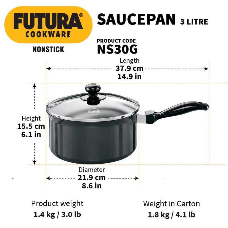 Hawkins Futura Non-Stick 3 Litre Sauce Pan with Glass Lid - 2