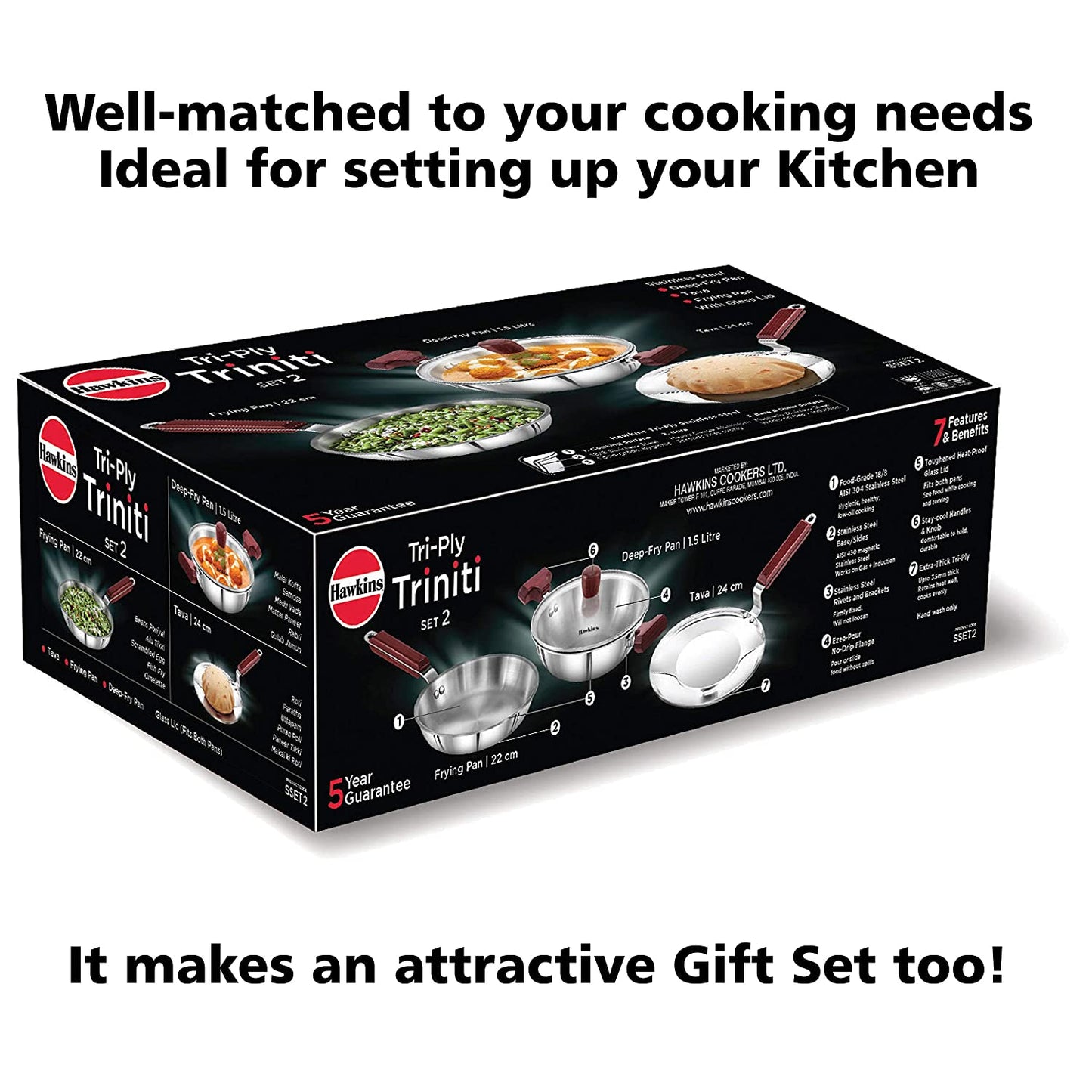 Hawkins 3-pc Tri-Ply Stainless Steel Cookware Set (SSET2) | Induction Compatible