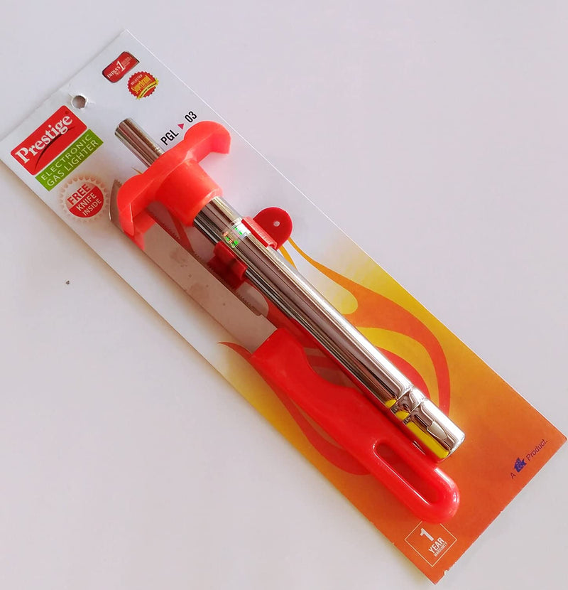 Prestige Gas Lighter PGL 04 (Lighter + Peeler + Knife) Set Of 3Pcs| Red