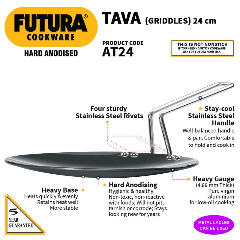 Hawkins Futura Hard Anodised Tawa with Stainless Steel Handle - 24 cm - 2