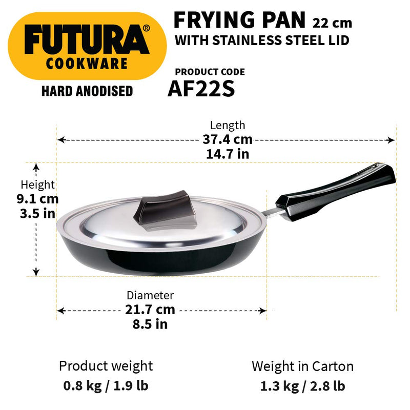 Hawkins Futura Hard Anodised Frying Pan with Stainless Steel Lid 22 cm / 1.1 Litre -9