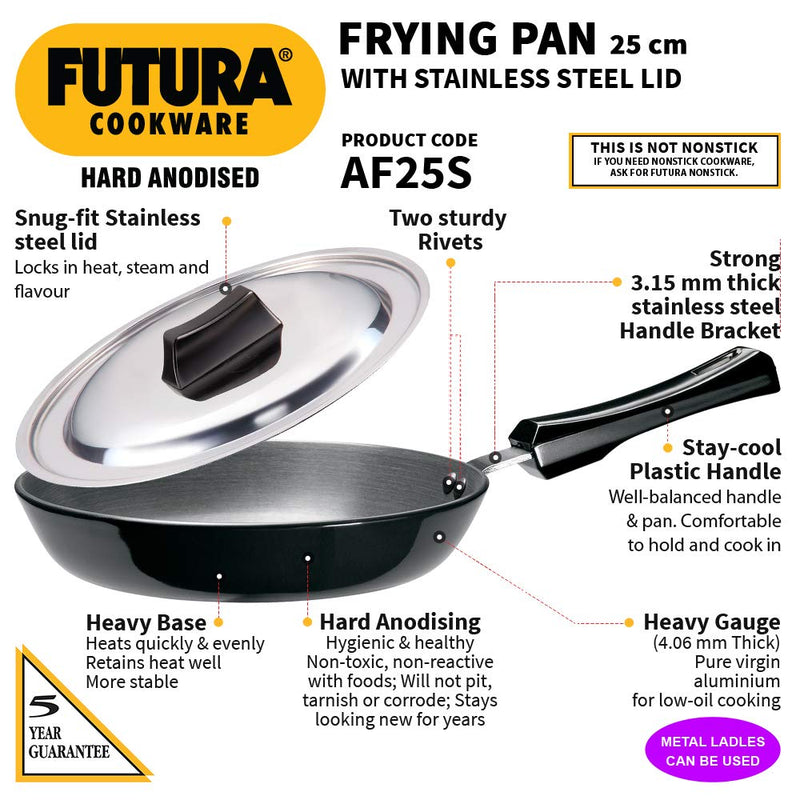 Hawkins Futura Hard Anodised Frying Pan with Stainless Steel Lid 25 cm / 1.5 Litre -12