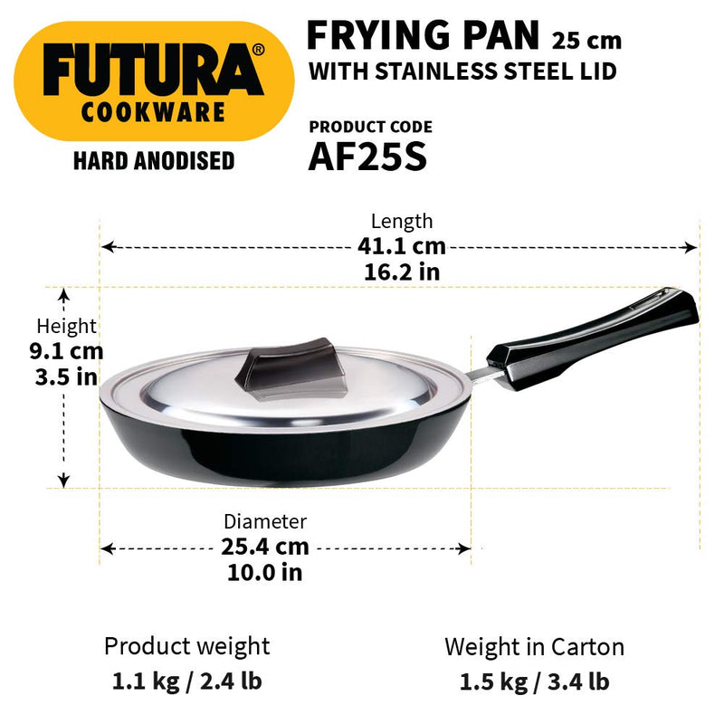 Hawkins Futura Hard Anodised Frying Pan with Stainless Steel Lid 25 cm / 1.5 Litre -13
