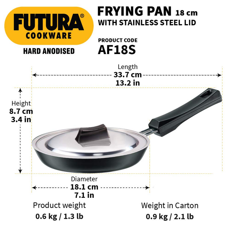 Hawkins Futura Hard Anodised Frying Pan with Stainless Steel Lid 18 cm / 0.6 Litre -3