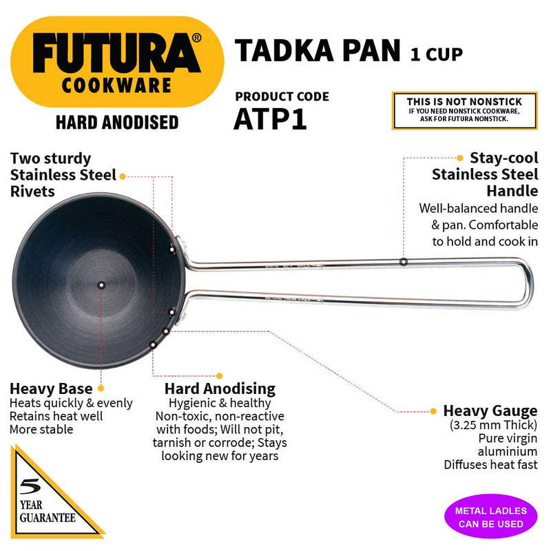 Hawkins Futura Hard Anodised 24 cm Tadka Pan/Spice Heating Pan - 2
