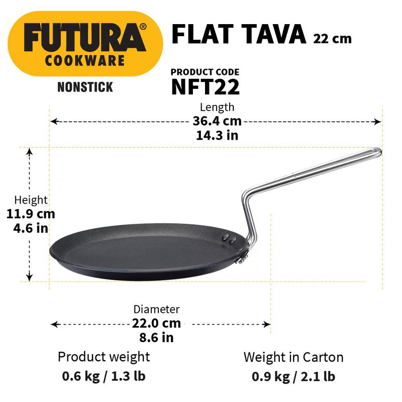 Hawkins Futura Non-Stick Flat Tawa, 22 cm, Thickness 4.06 mm