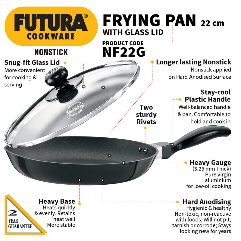 Hawkins Futura Non-Stick Frying Pan with Glass Lid 22 cm - 3