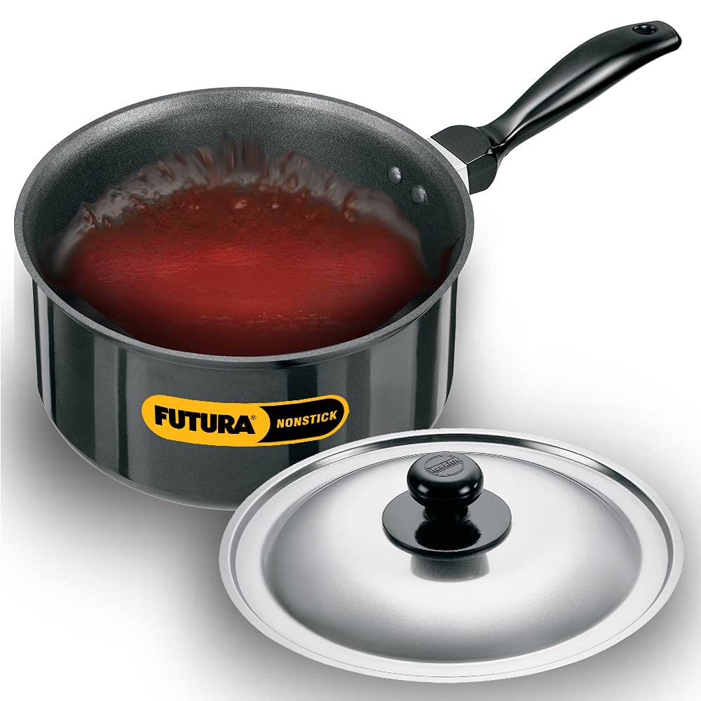 Hawkins Futura Hard Anodised Litre Non-Stick Sauce Pan with Stainless Steel Lid Black