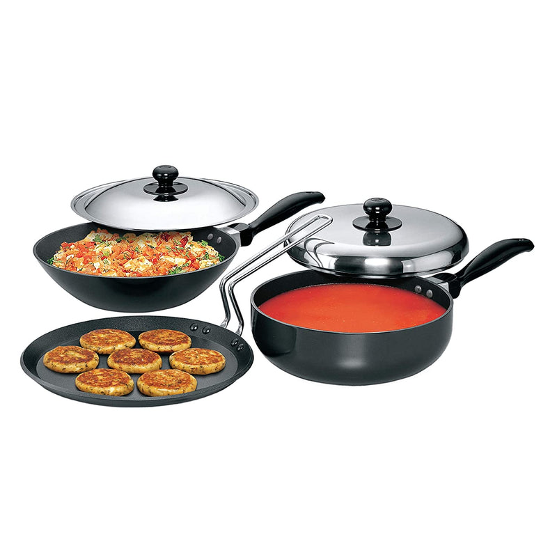 Hawkins Futura Nonstick Cookware Set 3, QS4 (Contains 3 Products and 2 SS Lids)