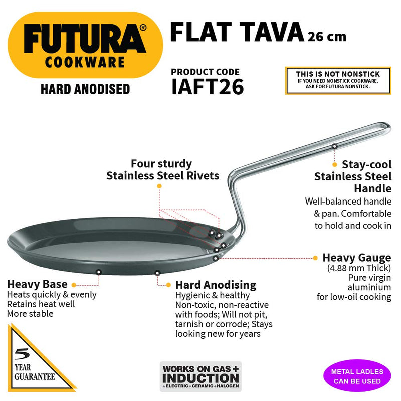 Hawkins Futura Hard Anodised 26 cm Flat Tawa - 2