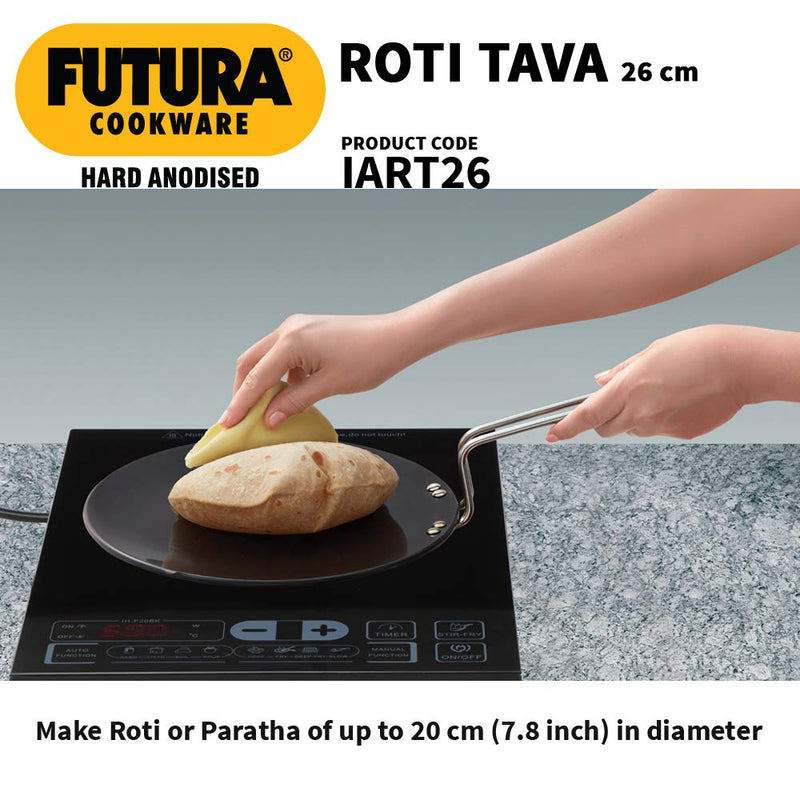 Hawkins Futura 26 cm Hard Anodised Roti Tava | Induction Compatible | Black