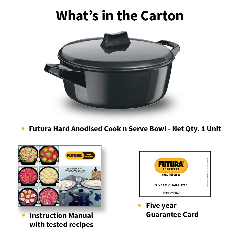 Hawkins Futura Hard Anodised Cook-n-Serve Bowl with Hard Anodised Lid - 10