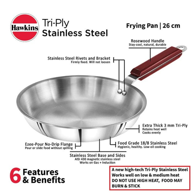Hawkins Tri-Ply Stainless Steel Frying Pan 26 cm - 10