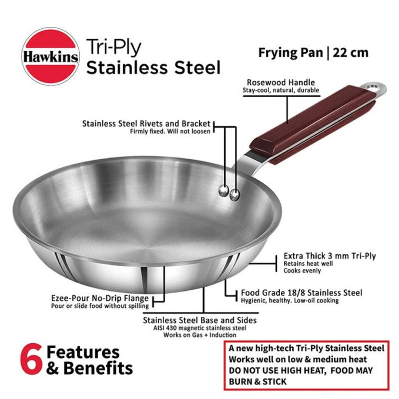 Hawkins Tri-Ply Stainless Steel Frying Pan 22 cm - 3
