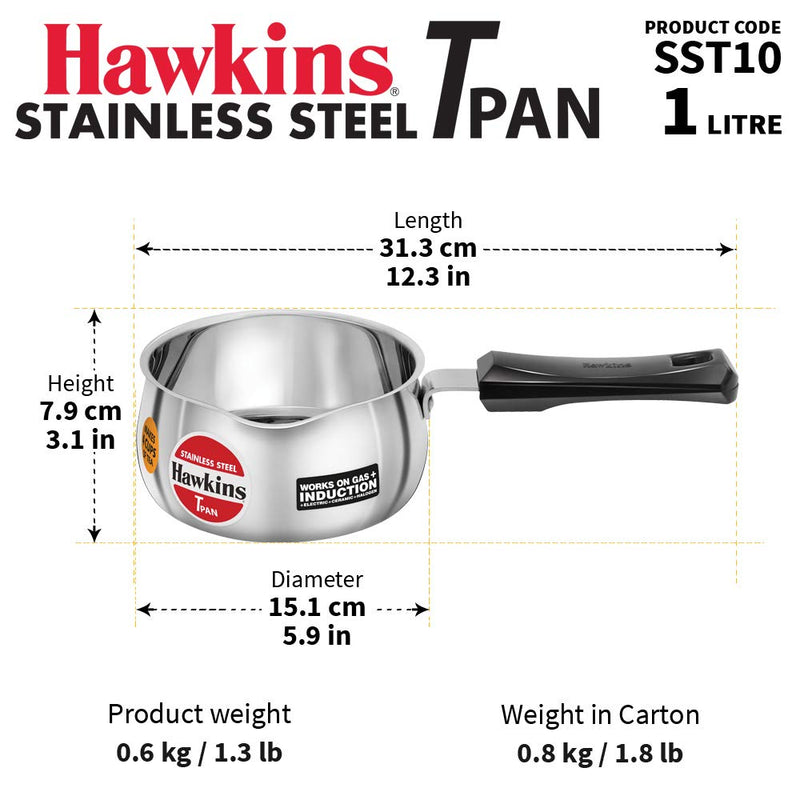 Hawkins Stainless Steel Induction Compatible TPan (Saucepan) - 1 Litre - Without Lid - 4
