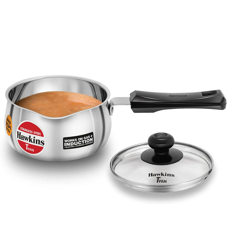 Hawkins Stainless Steel Induction Compatible TPan (Saucepan) - 1 Litre - With Glass Lid - 7
