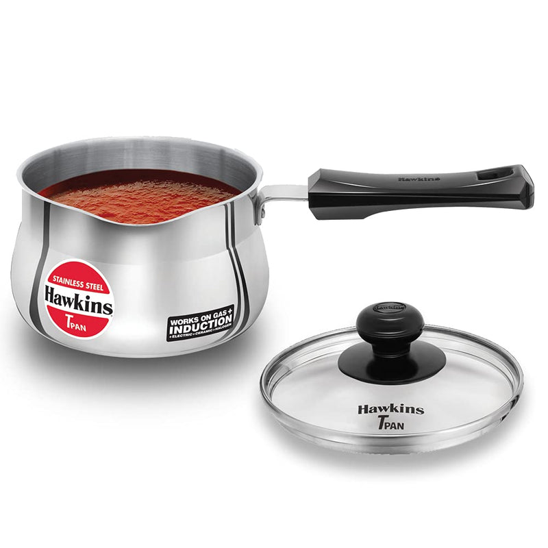 Hawkins Stainless Steel Induction Compatible TPan (Saucepan) - 1.5 Litre - With Glass Lid - 17
