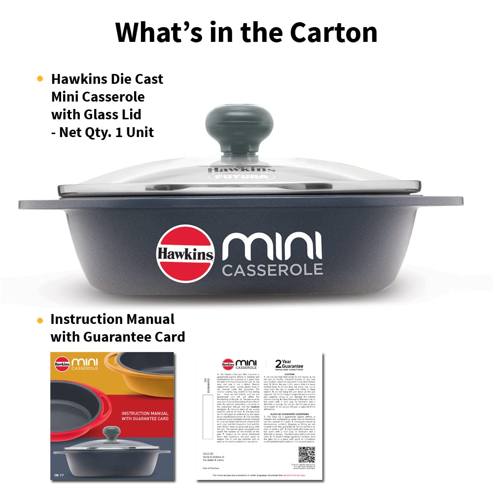 Hawkins Die Cast 750 ML Mini Oval Casserole with Glass Lid - 13