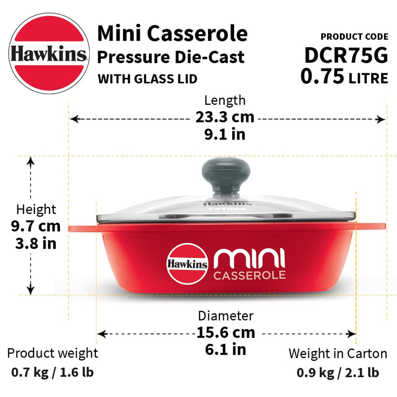 Hawkins Die Cast 750 ML Mini Oval Casserole with Glass Lid - 3