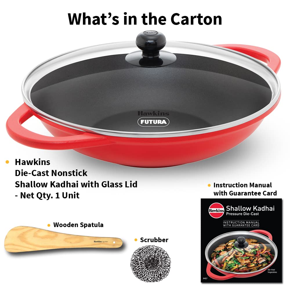 Hawkins Die Cast Non Stick 3 Litre Shallow Kadhai with Glass Lid - 8