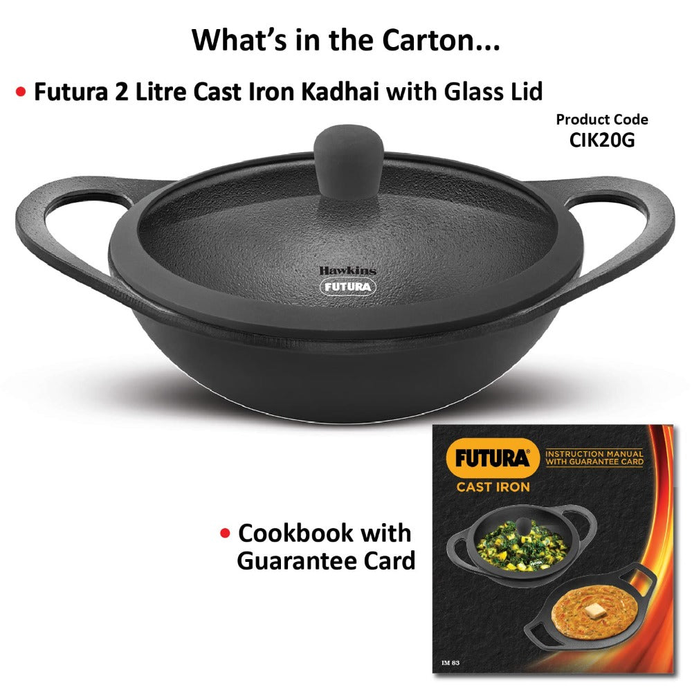 Hawkins Futura 2 Litre Cast Iron Kadhai with Glass Lid - 9