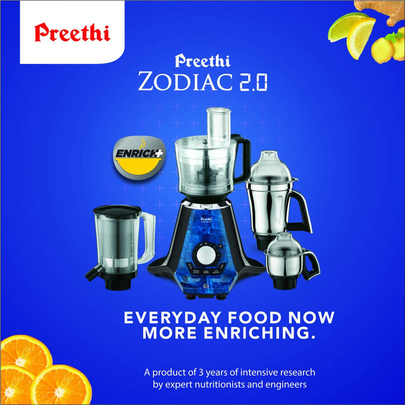 Preethi Zodiac 2.0 750-Watt Mixer Grinder with 4 Jars