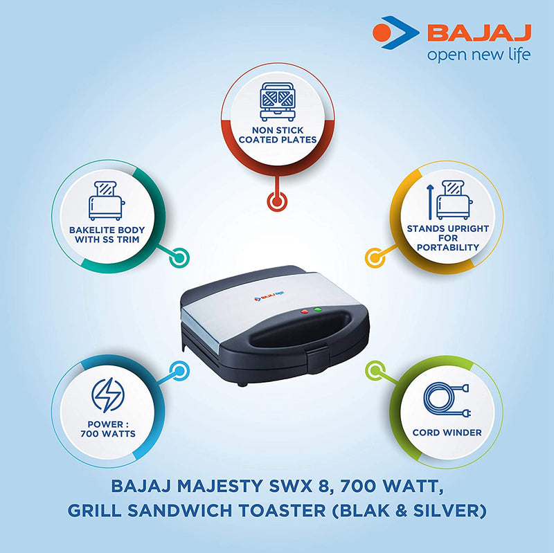 Bajaj Majesty New SWX 8 750-Watt Sandwich Toaster