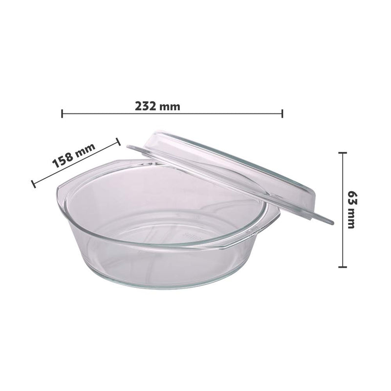 Borosil Glass Casserole - Oven and Microwave Safe Serving Bowl with Glass Lid, 1.5L