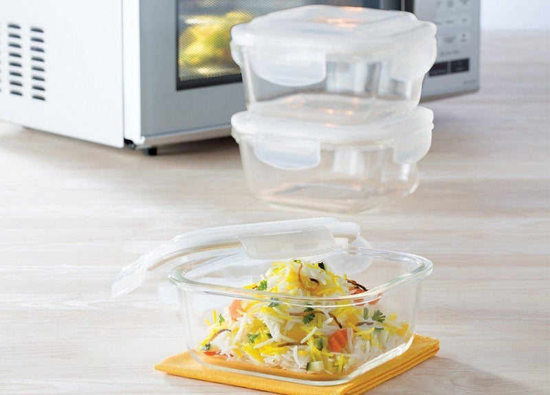 Borosil Glass Lunch Box Set of 3, 320 ml, Microwave Safe Office Tiffin (12 x 12 x 6.5 cm)