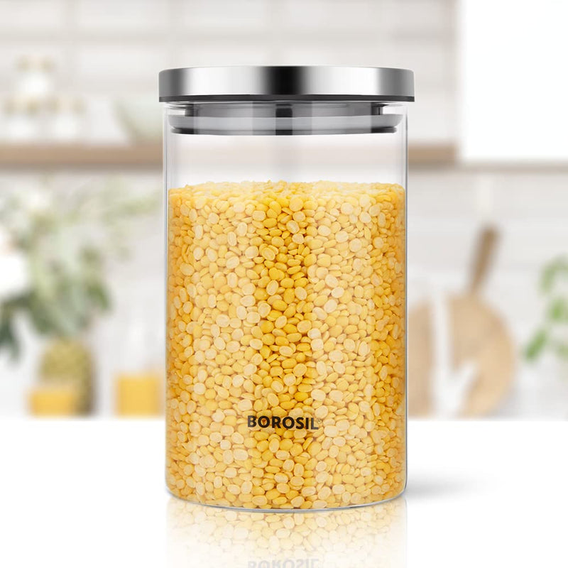 Borosil Classic Glass Storage Jar with Stainless Steel Lid - 7