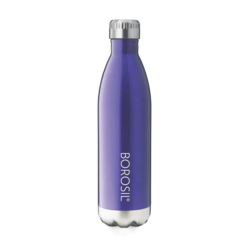Borosil Stainless Steel Trans Bolt - Vacuum Insulated Flask Water Bottle, Blue, 500ML