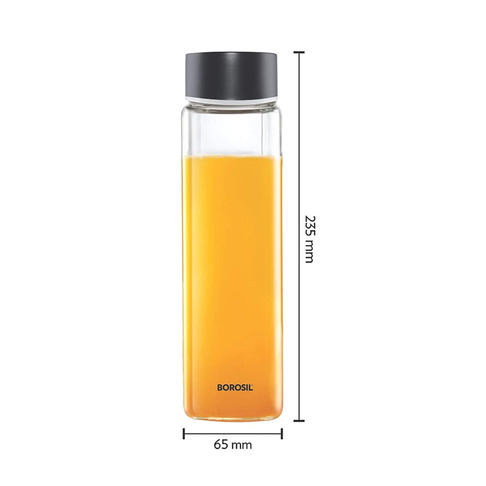 Borosil Neo 550 ML Borosilicate Glass Bottle with Black Stainless Steel Lid - 6