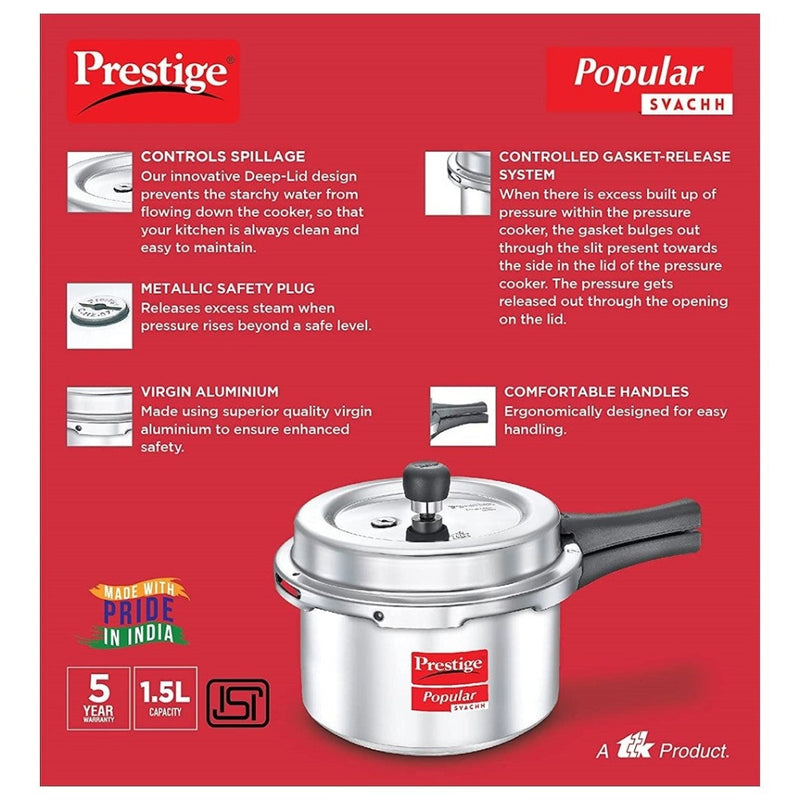 Prestige Popular Svachh Outer Lid Aluminium Pressure Cooker - 10162 - 3