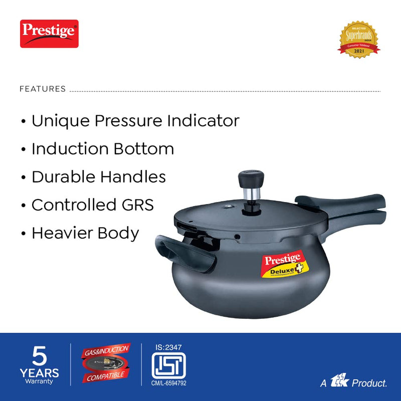 Prestige Deluxe Plus Hard Anodized Handi Pressure Cooker - 5 Litre - 20143 - 7