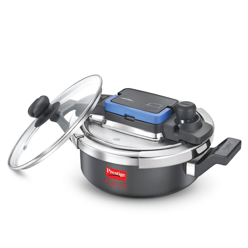Prestige Svachh FLIP-ON Mini Hard Anodised Pressure Cooker with Glass Lid Gas Induction Compatible Black