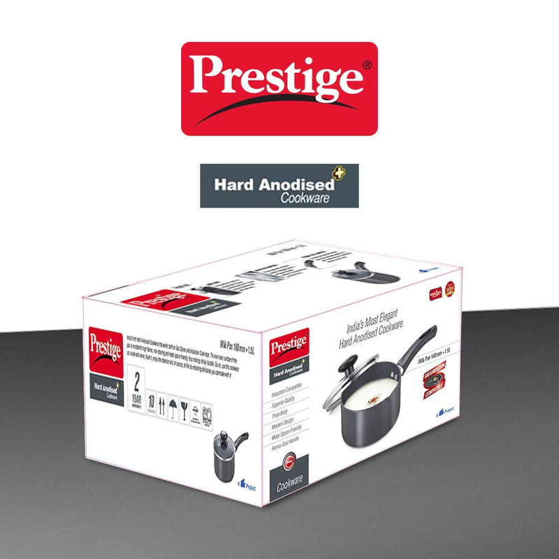 Prestige Hard Anodised Plus Induction Bottom Milk Pan with Glass Lid - 30968 -15