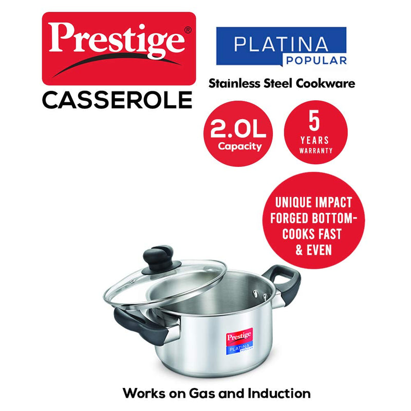 Prestige Platina Popular Stainless Steel Casserole with Glass Lid - 36163 - 2