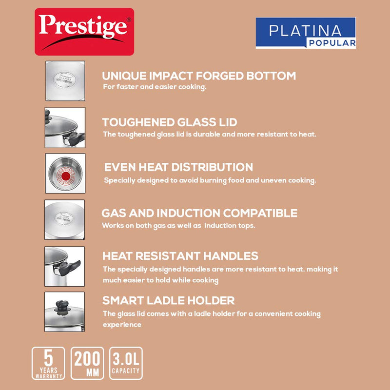 Prestige Platina Popular Stainless Steel Casserole with Glass Lid - 36164 - 9