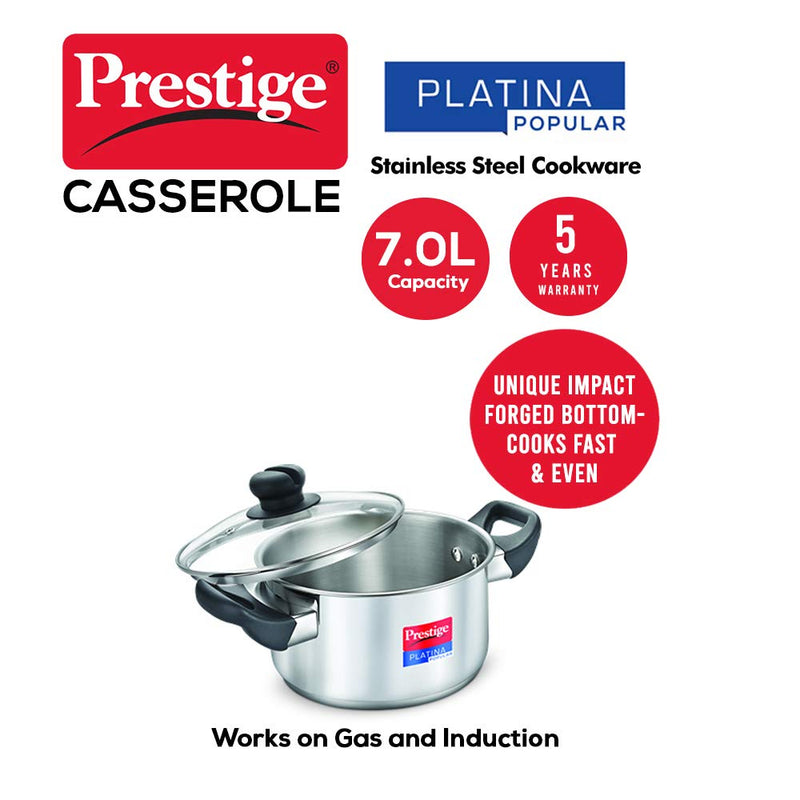 Prestige Platina Popular Stainless Steel Casserole with Glass Lid - 36167 - 22