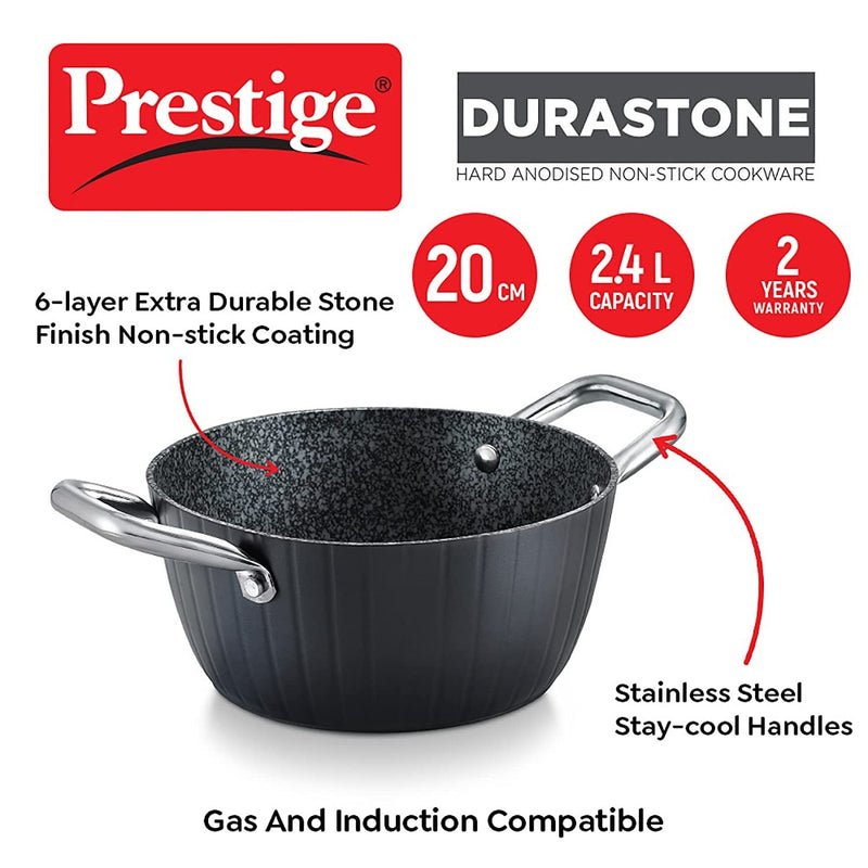 Prestige Durastone Hard Anodised 6 Layer Non-Stick Coating 20 CM Casserole with Glass Lid - 3