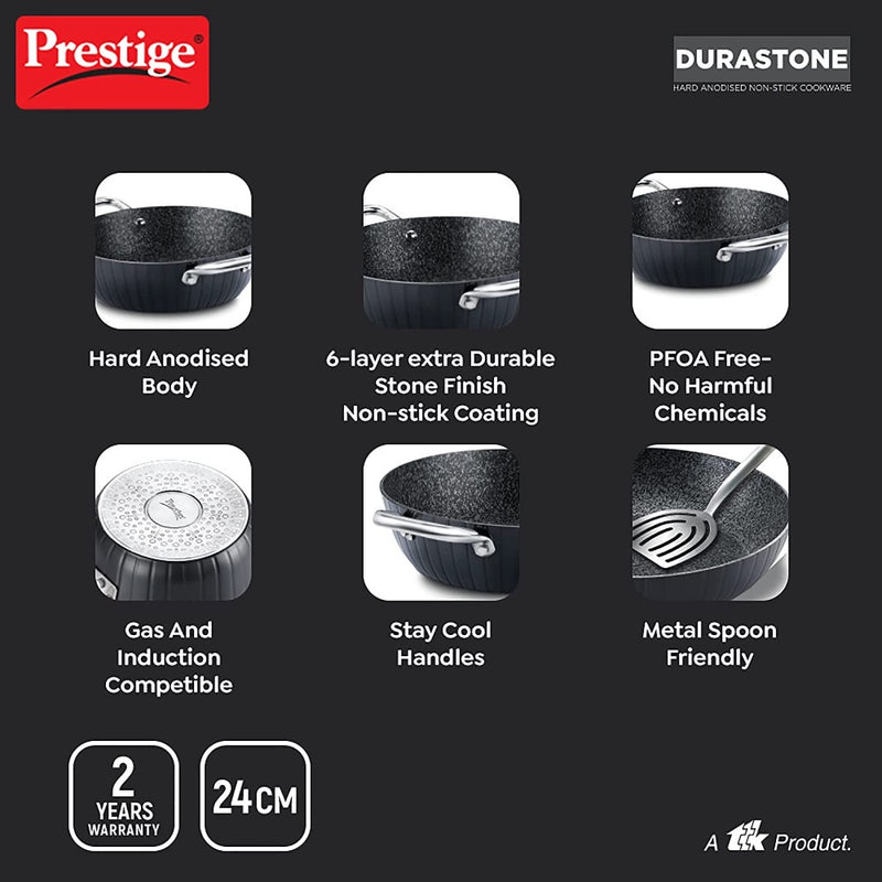 Prestige Durastone Hard Anodised 6 Layer Non-Stick Coating Kadai with Glass Lid - 5