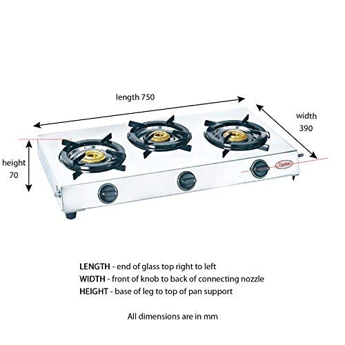 Prestige 40150 Perfect Stainless Steel 3 Burner Gas Stove, Metallic Silver