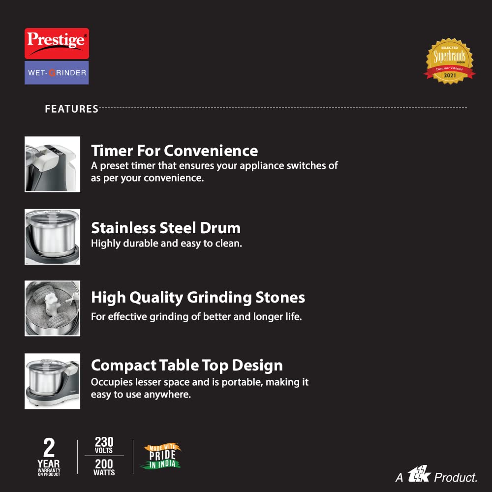 Prestige PWG 09 Wet Grinder with Stainless Steel Drum and Timer - 41217 - 3