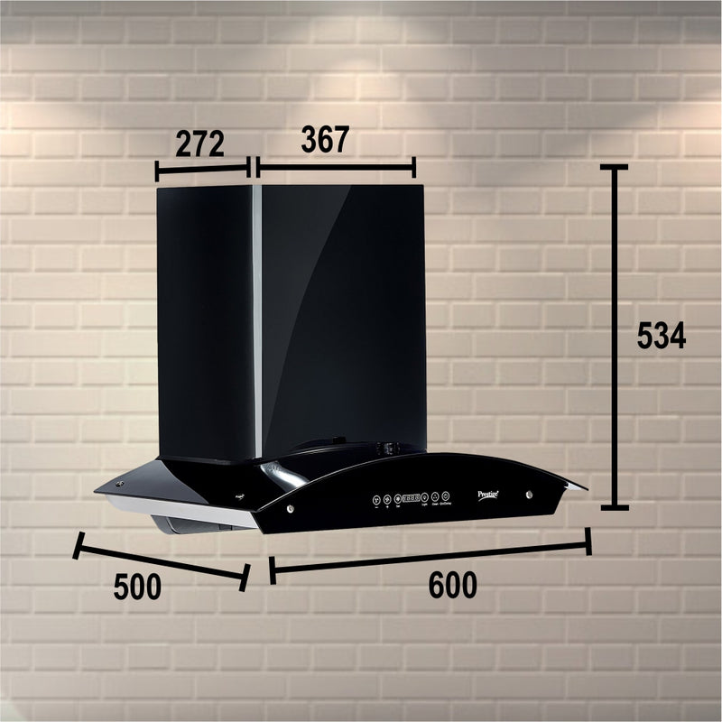 Prestige 600 CB - Plus Auto Clean Kitchen Hood Chimney with 2 Baffle Filters | 1000 m3/hr | Black