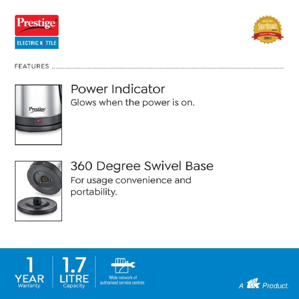 Prestige Stainless Steel PKLSS 1.7L 1500 Watts Electric Kettle - 41881 - 6